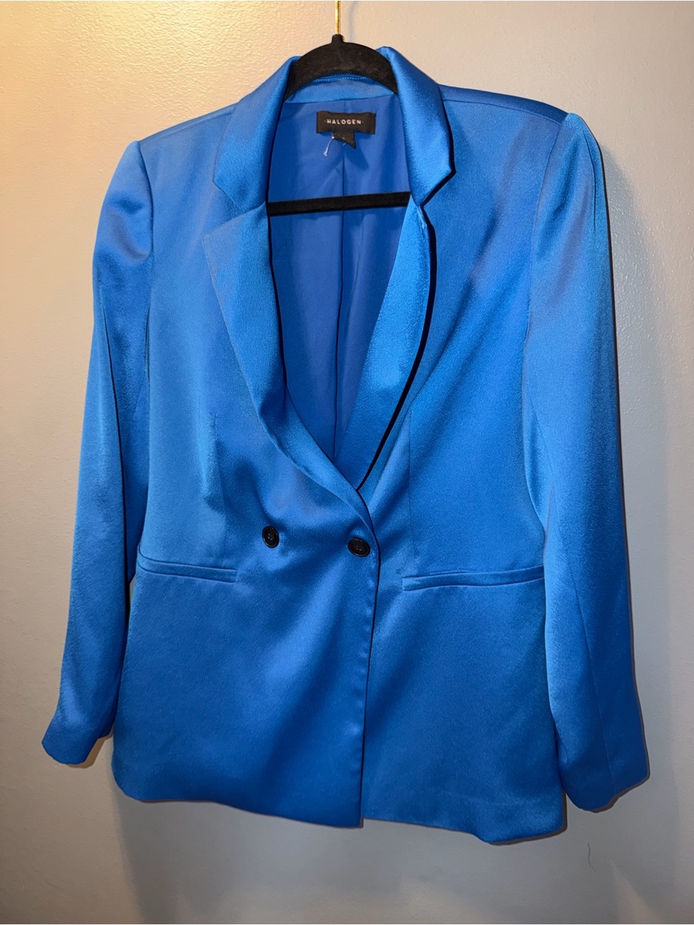Halogen Women's Vibrant Blue Satin Double-Button Blazer